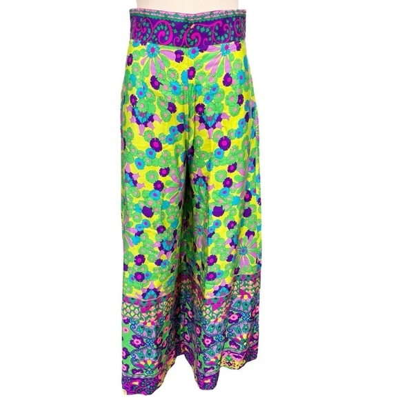 Vintage Alex Coleman 70s Floral Wide Leg High Waist Pants Size 6 - Picture 4 of 9